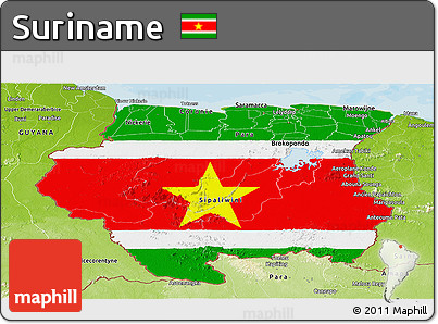 Flag Panoramic Map of Suriname, physical outside, bathymetry sea