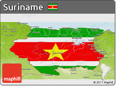 Flag Panoramic Map of Suriname, physical outside
