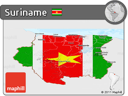 Flag Panoramic Map of Suriname, single color outside, bathymetry sea, flag rotated
