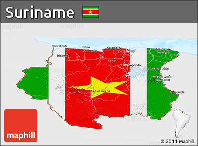 Flag Panoramic Map of Suriname, single color outside, bathymetry sea, flag rotated