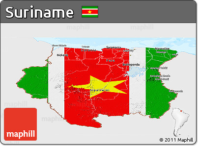 Flag Panoramic Map of Suriname, single color outside, bathymetry sea, flag rotated