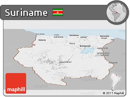 Gray Panoramic Map of Suriname, single color outside