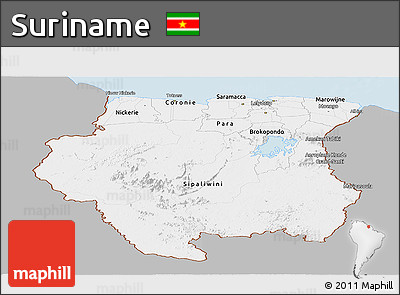 Gray Panoramic Map of Suriname, single color outside