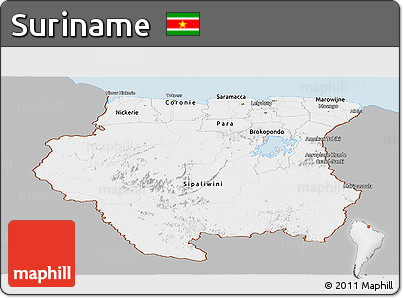 Gray Panoramic Map of Suriname, single color outside