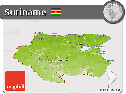 Physical Panoramic Map of Suriname, cropped outside