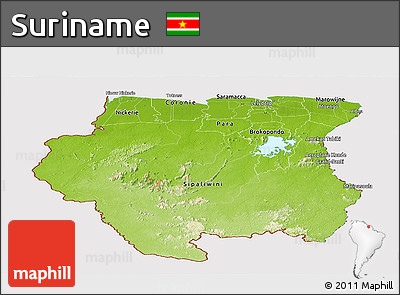 Physical Panoramic Map of Suriname, cropped outside