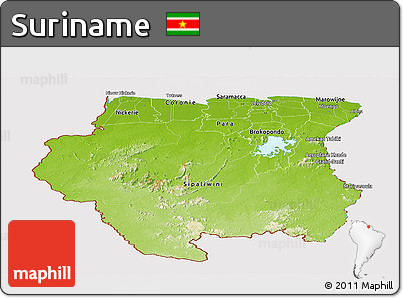 Physical Panoramic Map of Suriname, cropped outside