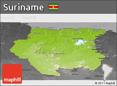 Physical Panoramic Map of Suriname, darken, desaturated