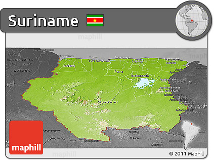 Physical Panoramic Map of Suriname, darken, desaturated