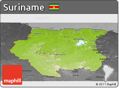 Physical Panoramic Map of Suriname, darken, desaturated