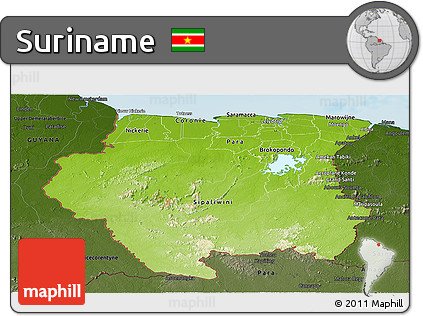 Physical Panoramic Map of Suriname, darken, land only