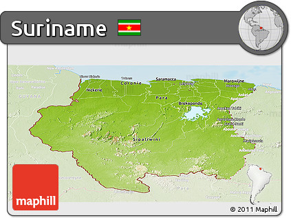 Physical Panoramic Map of Suriname, lighten, land only