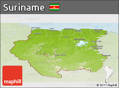 Physical Panoramic Map of Suriname, lighten, land only