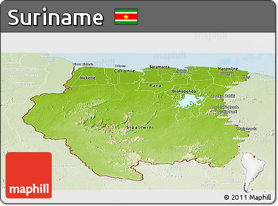 Physical Panoramic Map of Suriname, lighten, land only