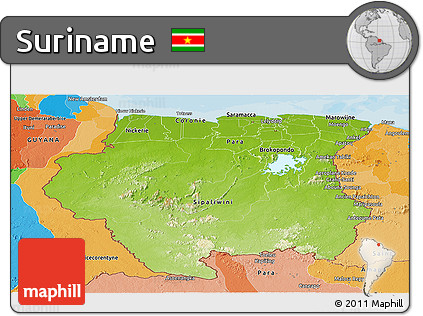 Physical Panoramic Map of Suriname, political outside