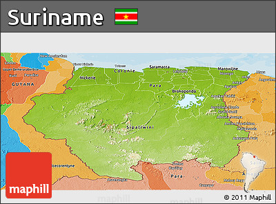 Physical Panoramic Map of Suriname, political outside