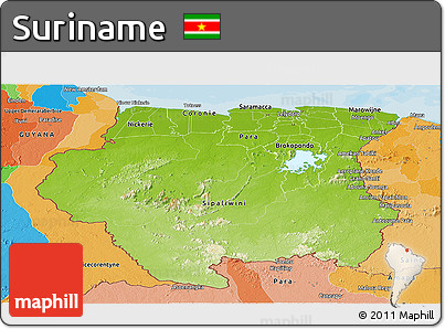 Physical Panoramic Map of Suriname, political outside