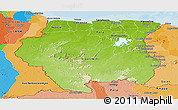 Physical Panoramic Map of Suriname, political outside