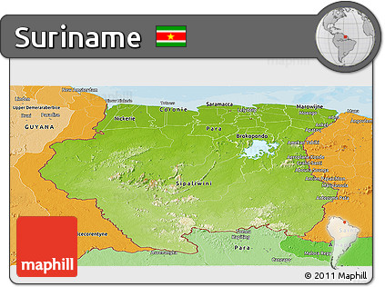 Physical Panoramic Map of Suriname, political shades outside