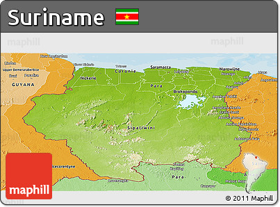 Physical Panoramic Map of Suriname, political shades outside