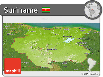 Physical Panoramic Map of Suriname, satellite outside
