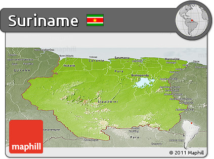 Physical Panoramic Map of Suriname, semi-desaturated