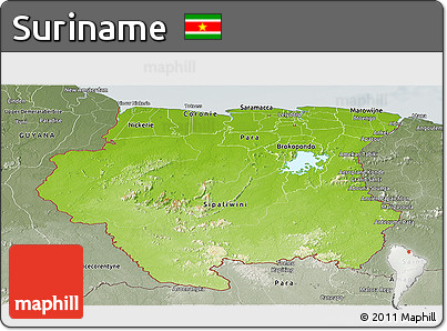 Physical Panoramic Map of Suriname, semi-desaturated