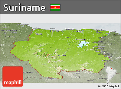 Physical Panoramic Map of Suriname, semi-desaturated