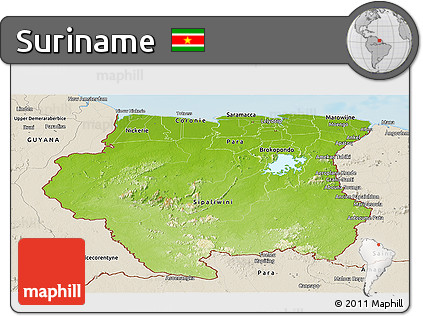 Physical Panoramic Map of Suriname, shaded relief outside