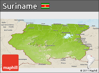 Physical Panoramic Map of Suriname, shaded relief outside