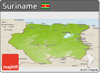 Physical Panoramic Map of Suriname, shaded relief outside