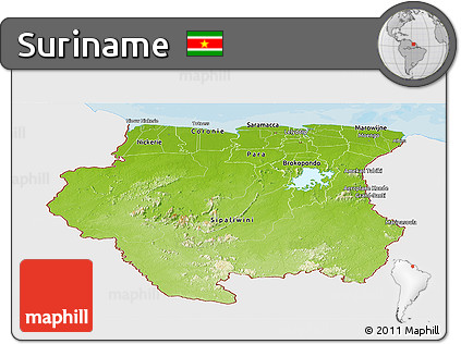 Physical Panoramic Map of Suriname, single color outside, bathymetry sea, shaded relief sea
