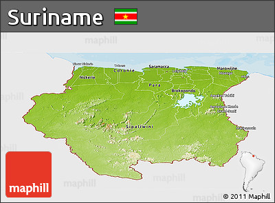 Physical Panoramic Map of Suriname, single color outside, bathymetry sea, shaded relief sea