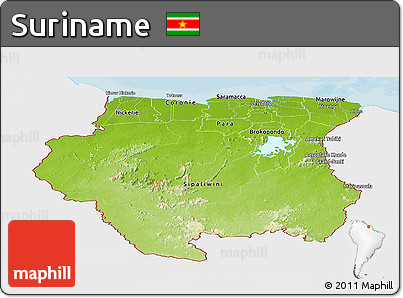 Physical Panoramic Map of Suriname, single color outside, bathymetry sea, shaded relief sea