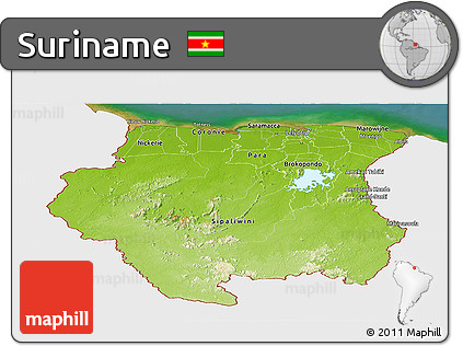 Physical Panoramic Map of Suriname, single color outside, satellite sea