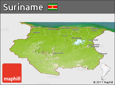 Physical Panoramic Map of Suriname, single color outside, satellite sea