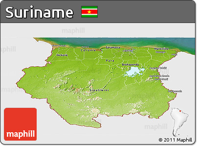 Physical Panoramic Map of Suriname, single color outside, satellite sea