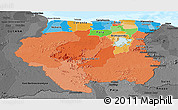 Political Panoramic Map of Suriname, darken, desaturated, land only
