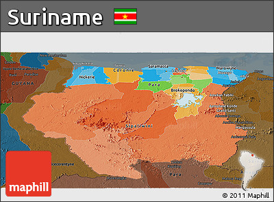 Political Panoramic Map of Suriname, darken