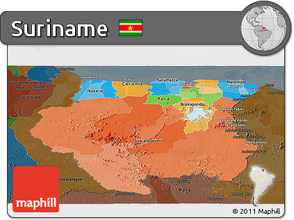 Political Panoramic Map of Suriname, darken