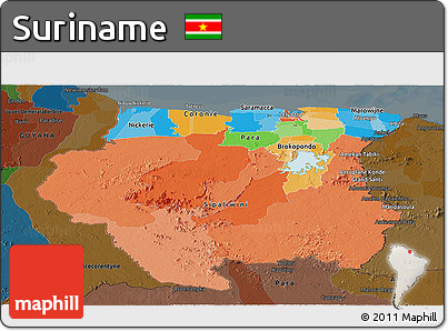 Political Panoramic Map of Suriname, darken