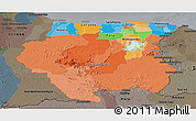 Political Panoramic Map of Suriname, darken, semi-desaturated