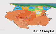 Political Panoramic Map of Suriname, single color outside, satellite sea