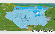 Political Shades Panoramic Map of Suriname, satellite outside