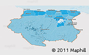 Political Shades Panoramic Map of Suriname, single color outside, shaded relief sea