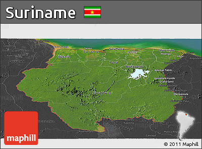 Satellite Panoramic Map of Suriname, darken, desaturated, land only
