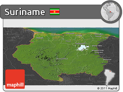 Satellite Panoramic Map of Suriname, darken, desaturated, land only
