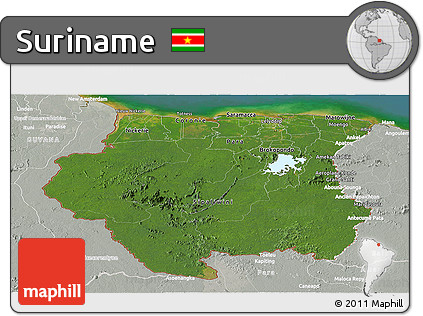 Satellite Panoramic Map of Suriname, lighten, semi-desaturated, land only