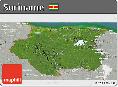 Satellite Panoramic Map of Suriname, lighten, semi-desaturated, land only