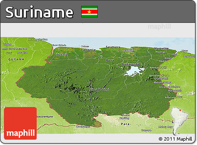 Satellite Panoramic Map of Suriname, physical outside
